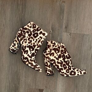 Charles David Leopard Print Ankle Boots - Brown & Cream